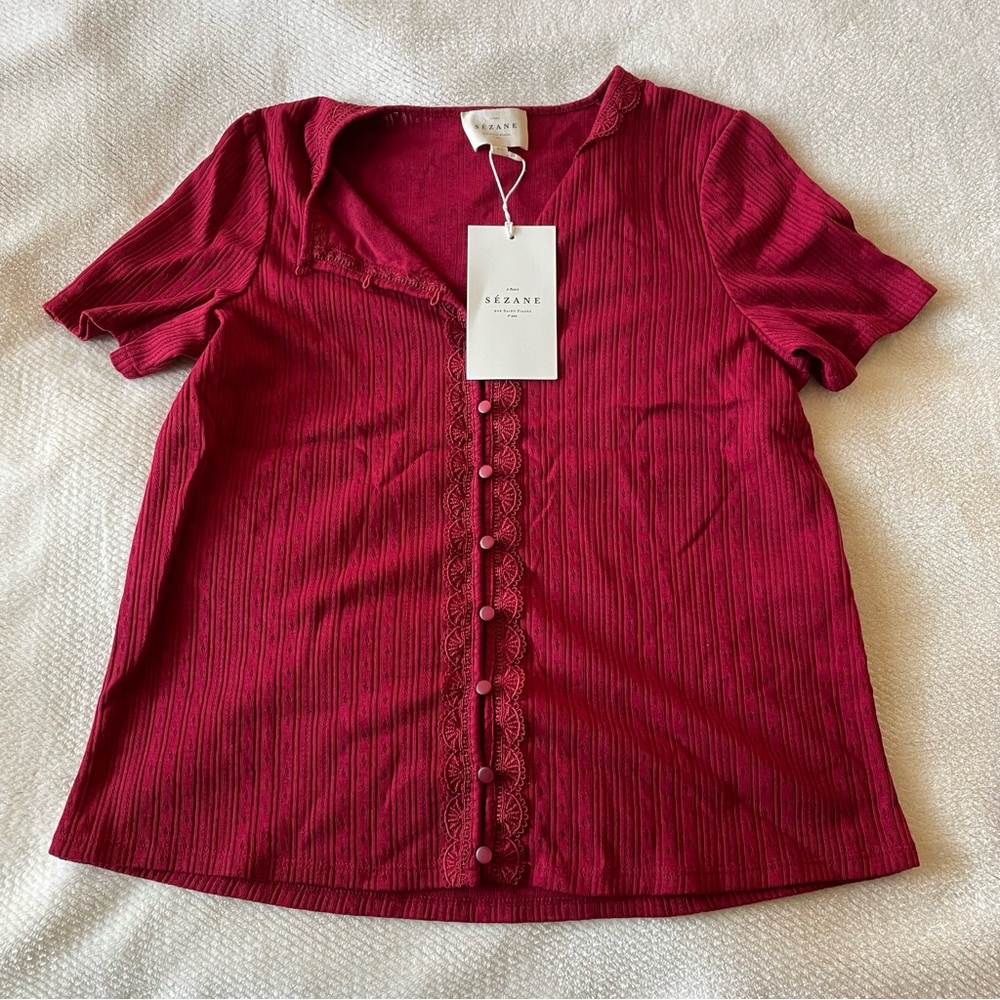 NWT Sézane Laura T-Shirt in Cherry sz XS